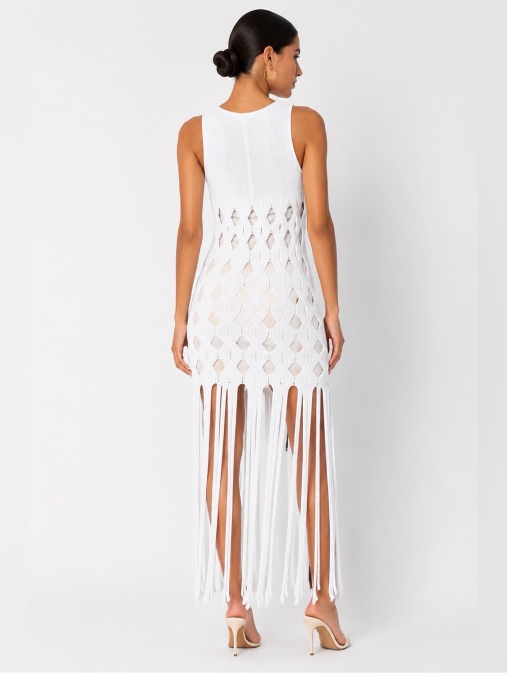 ANKVAS Aubri White heavy Crochet Fringe Tank Dress size small - Picture 2 of 10